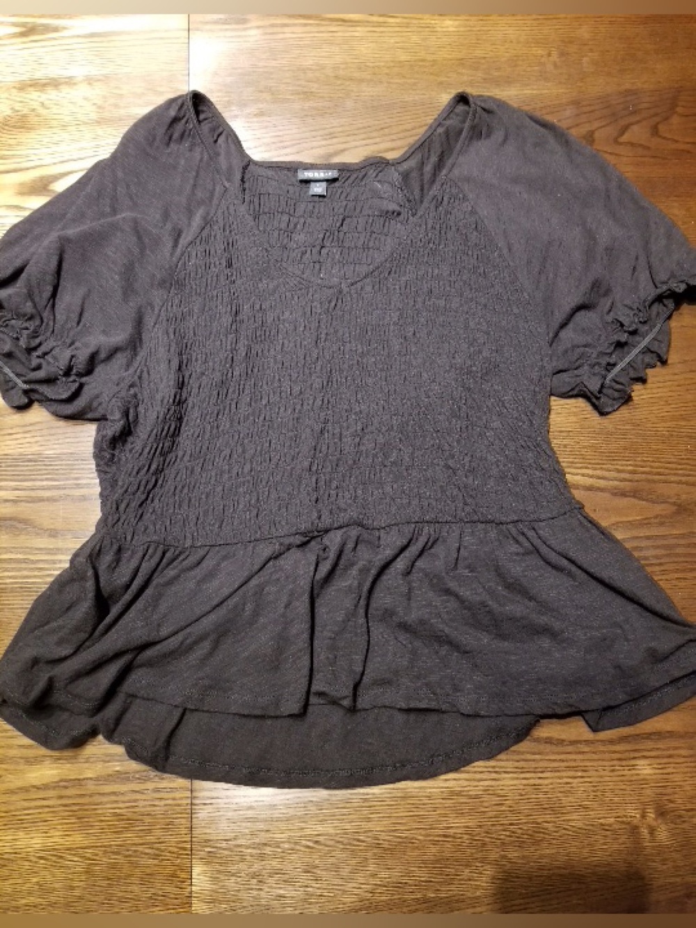 Women's Black Smocked Peplum Top - Picture 6 of 8